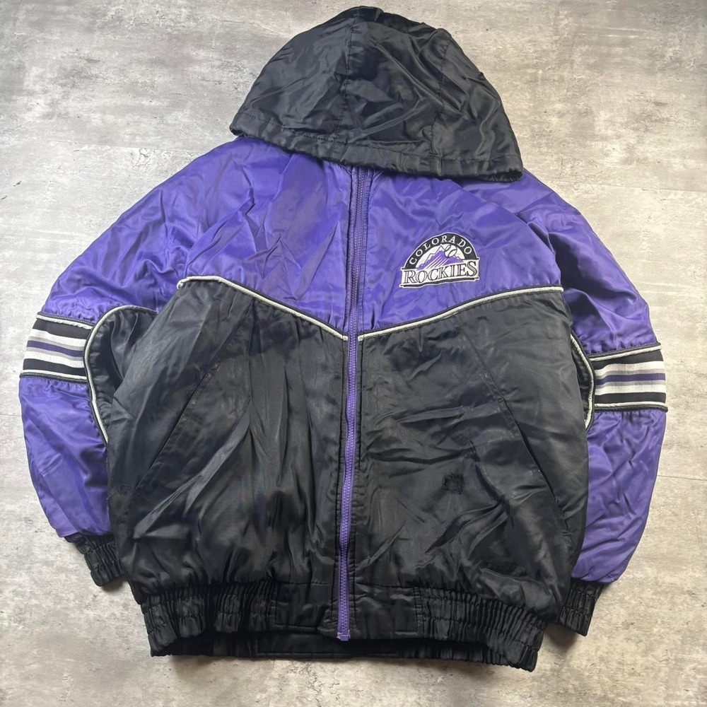 Fans Gear Colorado Rockies Hooded Jacket Mens Medium Purple Vintage 90s MLB
